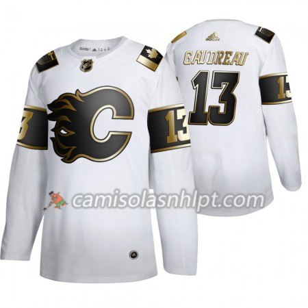 Camisola Calgary Flames Johnny Gaudreau 13 Adidas 2019-2020 Golden Edition Branco Authentic - Homem